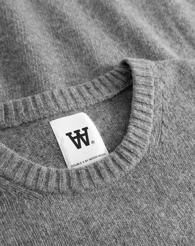 Wood Wood - WWTal Crew Neck Strik - Grey Melange